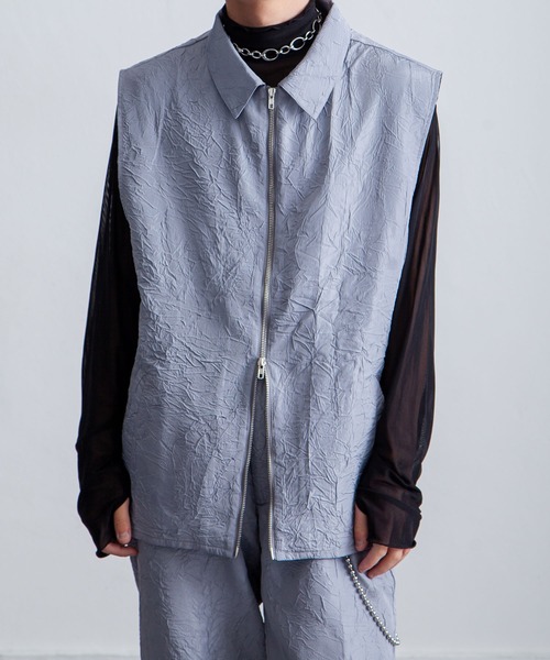 NILWAY（ニルウェイ）の「ワッシャーデザインダブルジップノースリーブシャツベスト（ベスト・メンズ・ブラック/グレー・MEDIUM/LARGE）」の7枚目の写真