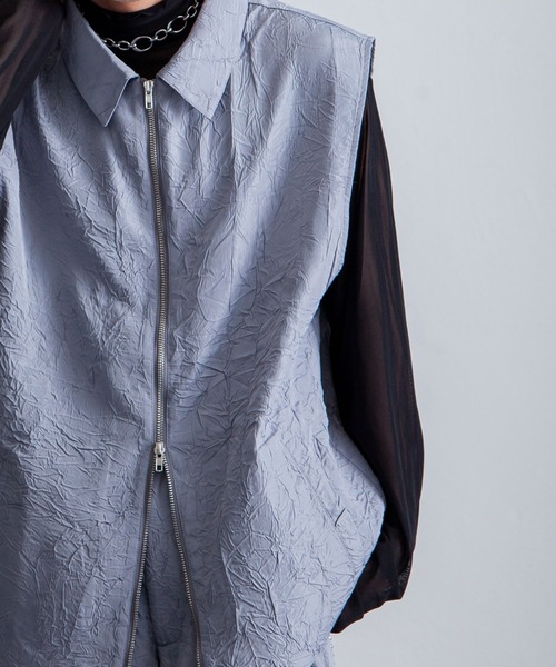 NILWAY（ニルウェイ）の「ワッシャーデザインダブルジップノースリーブシャツベスト（ベスト・メンズ・ブラック/グレー・MEDIUM/LARGE）」の9枚目の写真