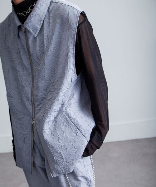 NILWAY（ニルウェイ）の「ワッシャーデザインダブルジップノースリーブシャツベスト（ベスト・メンズ・ブラック/グレー・MEDIUM/LARGE）」の10枚目の写真