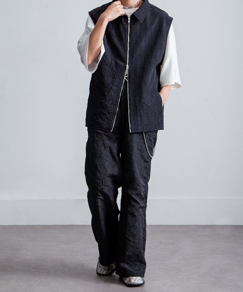 NILWAY（ニルウェイ）の「ワッシャーデザインダブルジップノースリーブシャツベスト（ベスト・メンズ・ブラック/グレー・MEDIUM/LARGE）」の6枚目の写真