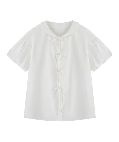 【美品】ーコチャン　ラウンドカラー　ホワイト パフスリーブ シャツ ラウンドカラー リボン パフンスリーブシャツ FX24S199【Fano