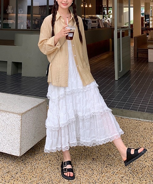 aimoha(アイモハ)の「フレアレースキャミソールワンピース (SS)(ワンピース・レディース・ブラック/ホワイト・FREE)」の11枚目の写真