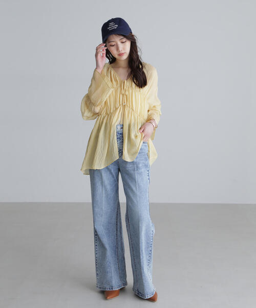 FREE'S MART(フリーズマート)の「◇シャーリングドロストチュニックブラウス(シャツ/ブラウス・レディース・ブラック/ホワイト/ブラウン/イエロー・FREE)」の16枚目の写真