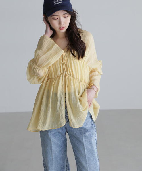 FREE'S MART(フリーズマート)の「◇シャーリングドロストチュニックブラウス(シャツ/ブラウス・レディース・ブラック/ホワイト/ブラウン/イエロー・FREE)」の18枚目の写真