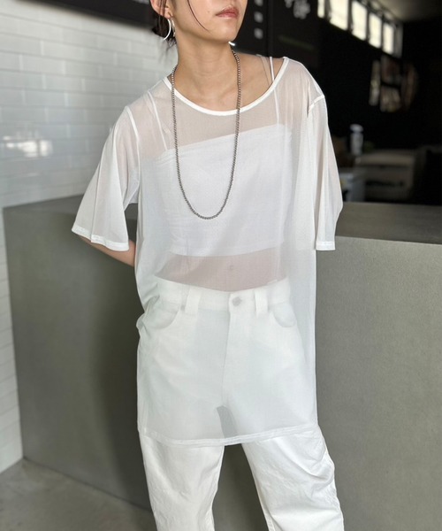 Kotoe（コトエ）の「シアートップス 半端袖 ビッグシルエット（Tシャツ/カットソー・レディース・ホワイト/ブラック・M/L）」の3枚目の写真