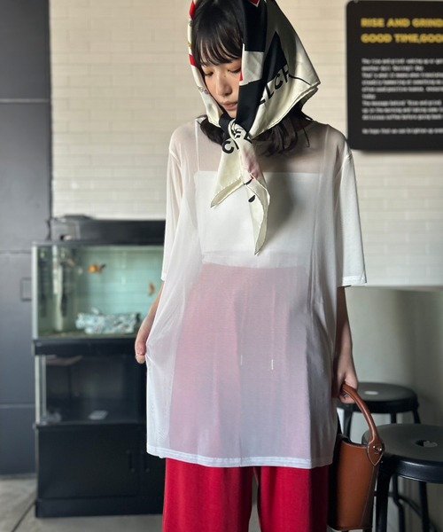Kotoe（コトエ）の「シアートップス 半端袖 ビッグシルエット（Tシャツ/カットソー・レディース・ホワイト/ブラック・M/L）」の9枚目の写真