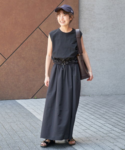 【新品】Spick&Span カットソーサッカーコンビワンピース ブラック Spick & Span（スピックアンドスパン）の「カットソー×サッカーコンビ