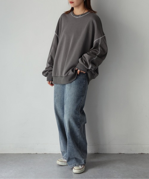 Riberry（リベリー）の「配色ステッチオーバーサイズスウェット（スウェット・レディース・オートミール/チャコールグレー・MEDIUM）」の3枚目の写真