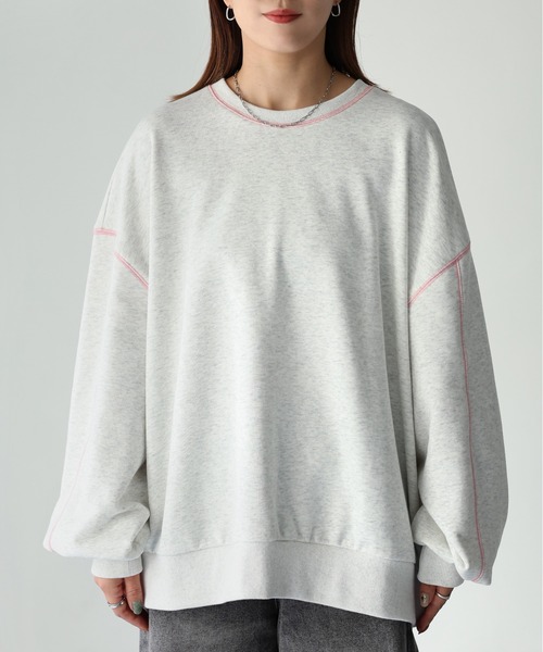 Riberry（リベリー）の「配色ステッチオーバーサイズスウェット（スウェット・レディース・オートミール/チャコールグレー・MEDIUM）」の16枚目の写真