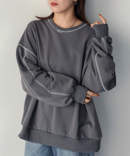 Riberry（リベリー）の「配色ステッチオーバーサイズスウェット（スウェット・レディース・オートミール/チャコールグレー・MEDIUM）」の11枚目の写真