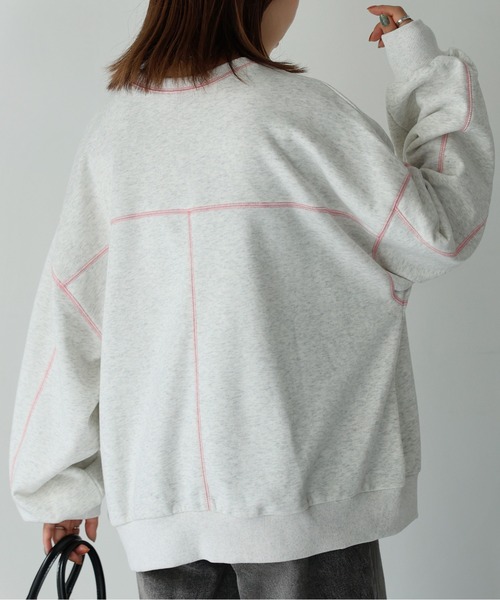 Riberry（リベリー）の「配色ステッチオーバーサイズスウェット（スウェット・レディース・オートミール/チャコールグレー・MEDIUM）」の9枚目の写真