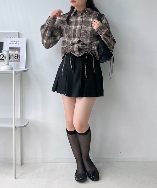 AS KNOW AS plus（アズノゥアズプラス）の「◇シャーリングダブルリボン ショート丈シャツ（シャツ/ブラウス・レディース・ブラウン系/ネイビー系/ワイン系・FREE）」の17枚目の写真