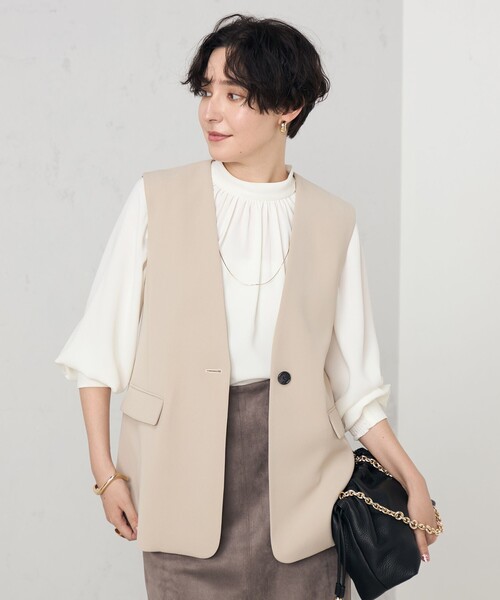 NOLLEY’S(ノーリーズ)の「《セットアップ対応》ウォッシャブルダブルクロスジレ(ベスト・レディース・ベージュ/ブラック・38)」の6枚目の写真