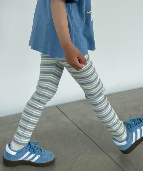 TARKER（ターカー）の「リブボーダーレギンス（その他パンツ・キッズ・ピンク/パープル/ネイビー/ブラック/グレー・110/120/130/140/150）」の4枚目の写真