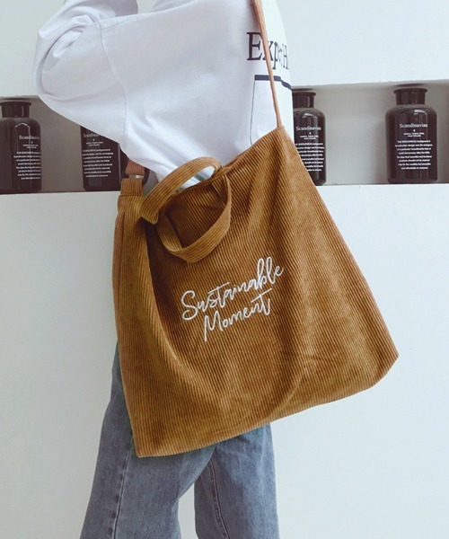 TONE SELECT GOODS(トーンセレクトグッズ)の「【resonance】コーデュロイ トートバッグ/ショルダーバッグ【2way/A4サイズ収納可能】(トートバッグ・レディース・ブルーグリーン/スモークピンク/ブラック/グレー/ブラウン/グリーン・FREE)」の3枚目の写真