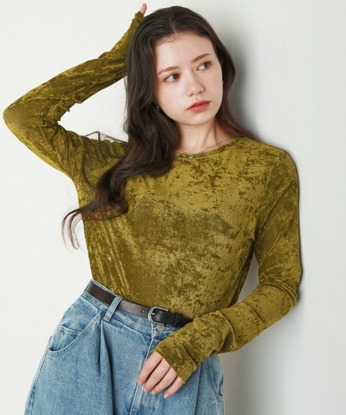 shetila(シェティラ)の「シアーベロアストレッチカットソー(Tシャツ/カットソー・レディース・グレー/オリーブ/キナリ/ライトグレー/ブラック/アイボリー・M/FREE)」の6枚目の写真