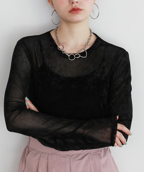 shetila(シェティラ)の「シアーベロアストレッチカットソー(Tシャツ/カットソー・レディース・グレー/オリーブ/キナリ/ライトグレー/ブラック/アイボリー・M/FREE)」の3枚目の写真