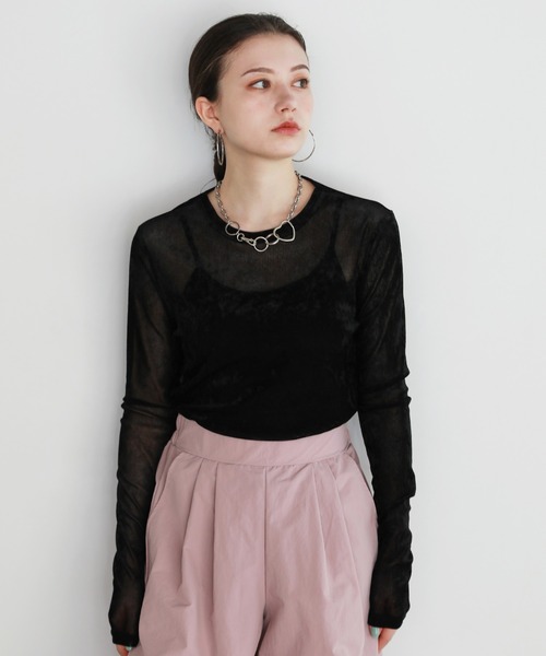 shetila(シェティラ)の「シアーベロアストレッチカットソー(Tシャツ/カットソー・レディース・グレー/オリーブ/キナリ/ライトグレー/ブラック/アイボリー・M/FREE)」の10枚目の写真