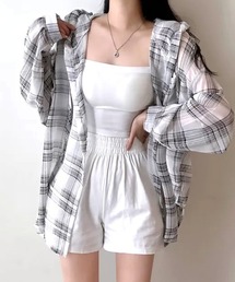 フード付きシアーチェックシャツ