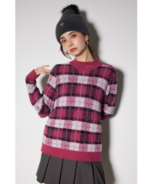 RIENDA GOLF】タータンチェックモックネックニットトップス 秋服 冬服