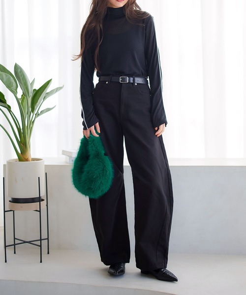 KOBE LETTUCE(コウベレタス)の「ヘビーツイルカーブパンツ(デニムパンツ・レディース・ブラック/アイボリー・S/M/L)」の5枚目の写真