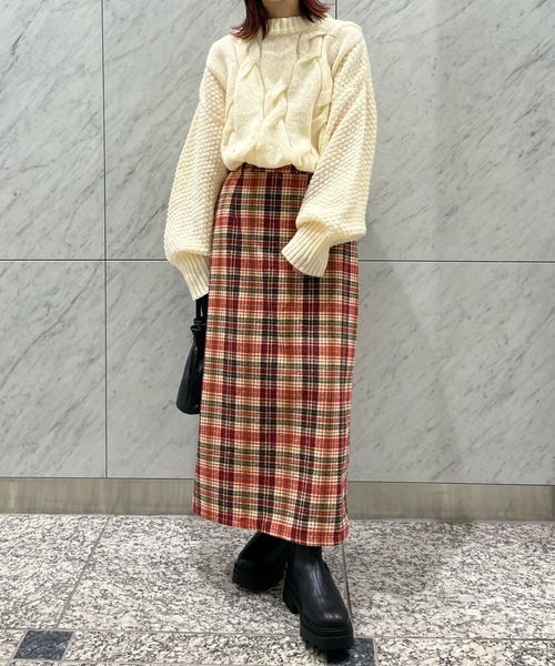 PURE BRIGHT（ピュアブライト）の「ラメチェックツイードナロースカート（スカート・レディース・レッド/ブラック・FREE）」の10枚目の写真