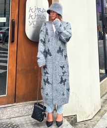 カーディガン ipugo/イプゴ 蝶柄ロング ニットカーディガン レディース ipugo カーディガン ipugo/イプゴ ユニセックスオーバーサイズ