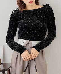 シアーベロアオフショルリボントップス