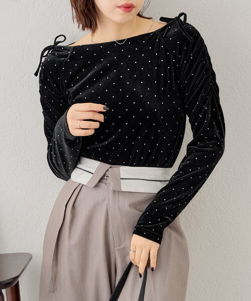 Chico（チコ）の「シアーベロアオフショルリボントップス（Tシャツ/カットソー・レディース・アイボリー/ブラック/グレイッシュベージュ/ブラウン・FREE）」の13枚目の写真