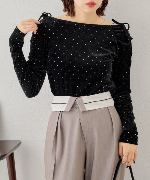 Chico（チコ）の「シアーベロアオフショルリボントップス（Tシャツ/カットソー・レディース・アイボリー/ブラック/グレイッシュベージュ/ブラウン・FREE）」の14枚目の写真