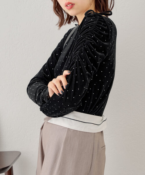 Chico（チコ）の「シアーベロアオフショルリボントップス（Tシャツ/カットソー・レディース・アイボリー/ブラック/グレイッシュベージュ/ブラウン・FREE）」の15枚目の写真