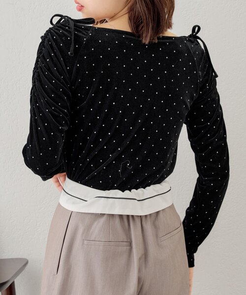 Chico（チコ）の「シアーベロアオフショルリボントップス（Tシャツ/カットソー・レディース・アイボリー/ブラック/グレイッシュベージュ/ブラウン・FREE）」の16枚目の写真