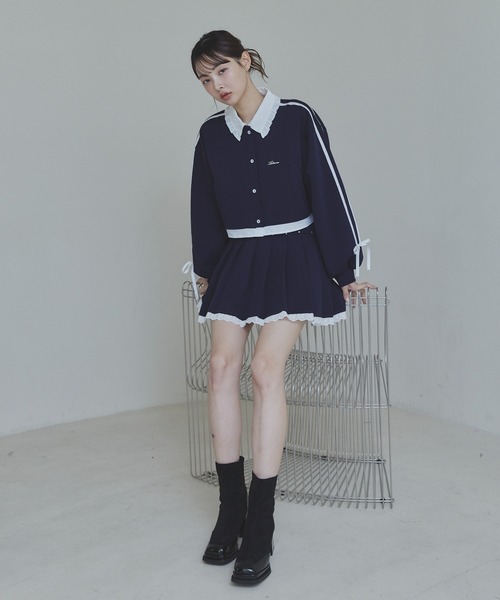 むぎlallana リボンラインダンボールトップス&スカート　セットアップ Lallana リボンラインダンボールトップス＆ダンボールプリーツスカート