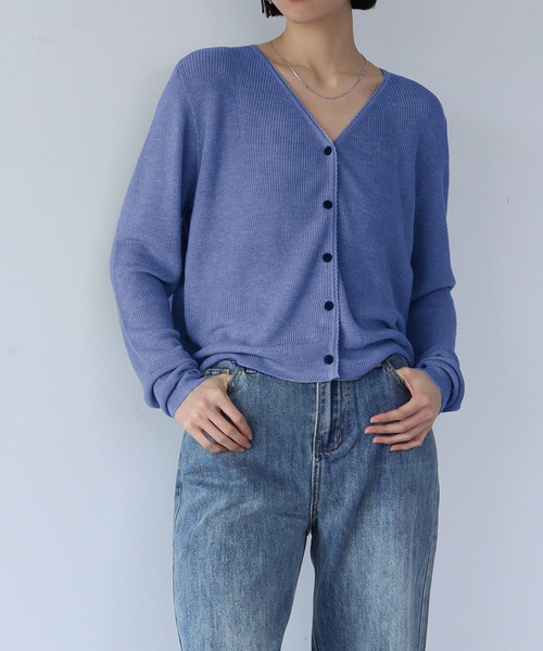 LOWO(ロワ)の「リブニットVネックカーディガン(カーディガン/ボレロ・レディース・ミント/ブラウン/グリーン/レッド/ブラック/ライトベージュ/ブルー・FREE)」の14枚目の写真