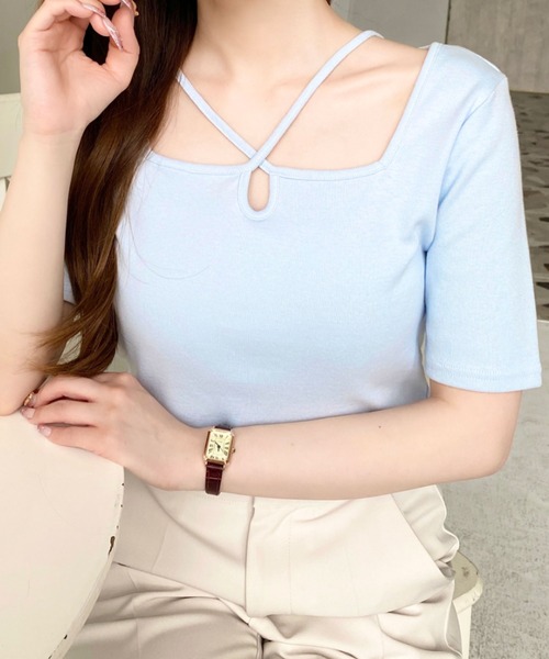 eLLa◆半袖カットソー/--/ポリエステル/WHT セール】ボリューム袖半袖カットソー（Tシャツ/カットソー