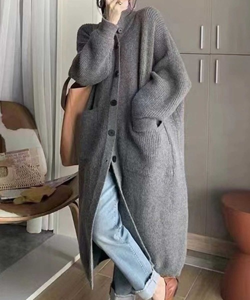 ｽﾀﾝﾄﾞｶﾗｰﾎﾟｹｯﾄ付ﾛﾝｸﾞ丈ﾆｯﾄｶｰﾃﾞｨｶﾞﾝ（カーディガン/ボレロ）｜CADBURY（キャドバリー）