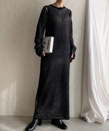 She's Closet | オープンショルダー肩あき長袖フィンガーホールリバーシブルタイトロングリブニットワンピース(ワンピース)