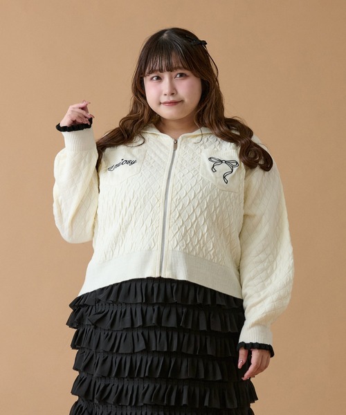 【める】Rene　2023年✨フードカーディガン フリルニットパーカー める様専用】Rene 2023年✨フードカーディガン フリルニットパーカー