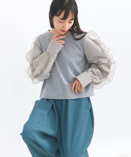 terrace(テラス)の「フリルスリーブプルオーバー(Tシャツ/カットソー・レディース・グレー/ブラック/オフホワイト・MEDIUM)」の3枚目の写真