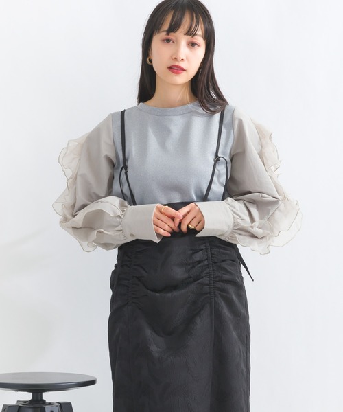 terrace(テラス)の「フリルスリーブプルオーバー(Tシャツ/カットソー・レディース・グレー/ブラック/オフホワイト・MEDIUM)」の4枚目の写真