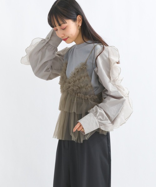 terrace(テラス)の「フリルスリーブプルオーバー(Tシャツ/カットソー・レディース・グレー/ブラック/オフホワイト・MEDIUM)」の5枚目の写真