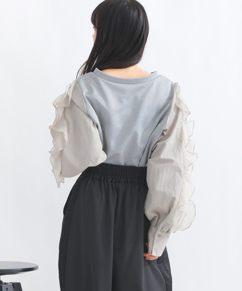 terrace(テラス)の「フリルスリーブプルオーバー(Tシャツ/カットソー・レディース・グレー/ブラック/オフホワイト・MEDIUM)」の6枚目の写真