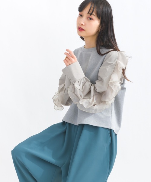 terrace(テラス)の「フリルスリーブプルオーバー(Tシャツ/カットソー・レディース・グレー/ブラック/オフホワイト・MEDIUM)」の7枚目の写真