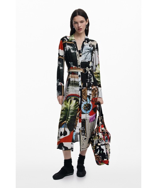 Desigual（デシグアル）の「M.クリスチャン・ラクロワ アートコラージュプリントシャツドレス長袖ベルト付き（ワンピース・レディース・マルチ・XL/L/M/S/XS）」の4枚目の写真