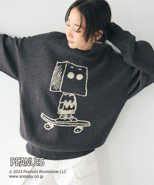 CRAFT STANDARD BOUTIQUE（クラフトスタンダードブティック）の「【PEANUTS】クルーネックニット（ニット/セーター・レディース・マスタード/アイボリー/ブラック・M/XL/L）」の4枚目の写真