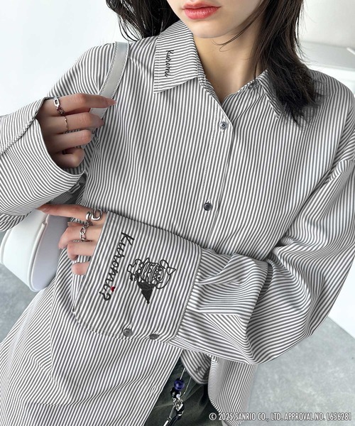 ユニークキャラクター刺繍ストライプシャツ Sanrio characters/サンリオキャラクターズ】可愛さ100