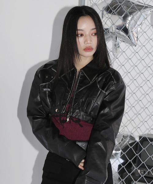 MSGirl(エムエスジーガール)の「合皮切替クロップドジャケット(その他アウター・レディース・ブラック/ベージュ・F)」の22枚目の写真