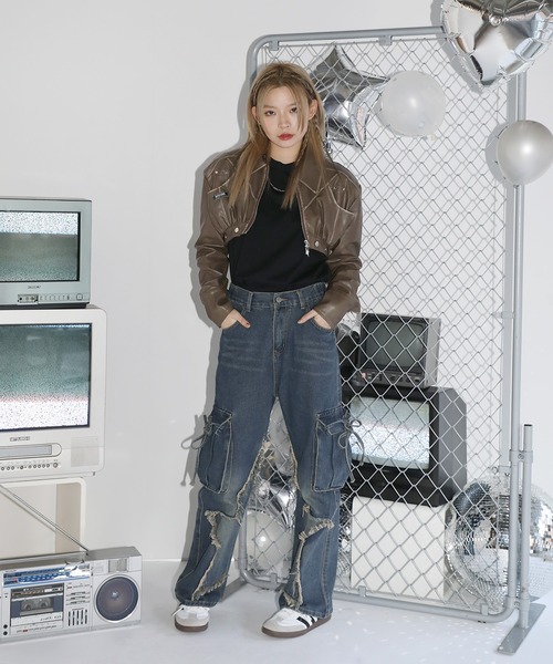 MSGirl(エムエスジーガール)の「合皮切替クロップドジャケット(その他アウター・レディース・ブラック/ベージュ・F)」の9枚目の写真