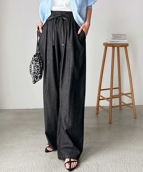 GeeRA（ジーラ）の「【S-XLサイズ展開】きれいめにもカジュアルにも！2タックワイドデニムイージーパンツ（デニムパンツ・レディース・ネイビー/サックスブルー/ブラック・XX-LARGE/LARGE/X-LARGE/MEDIUM/SMALL）」の7枚目の写真