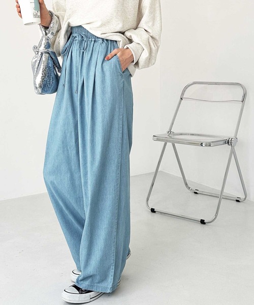 GeeRA（ジーラ）の「【S-XLサイズ展開】きれいめにもカジュアルにも！2タックワイドデニムイージーパンツ（デニムパンツ・レディース・ネイビー/サックスブルー/ブラック・XX-LARGE/LARGE/X-LARGE/MEDIUM/SMALL）」の13枚目の写真